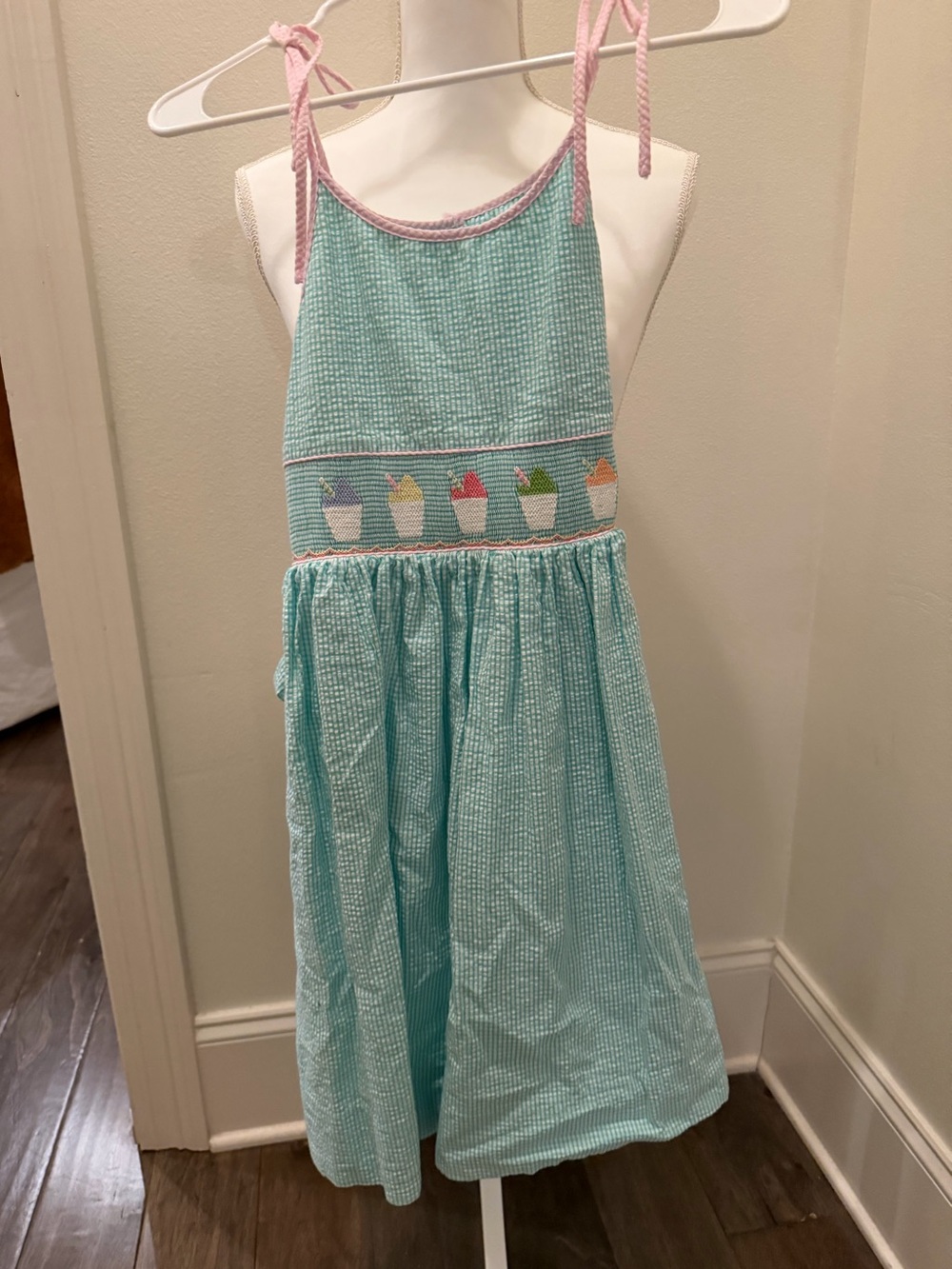 Girls Seersucker Snowball- Aqua with Pink Ties